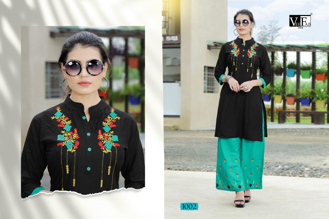 Plazzo Bar Veefab Rayon Embroidery Kurti Catalog Plazzo Bar Veefab Rayon Embroidery Kurti Catalog